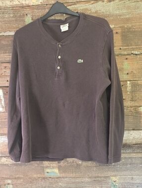 Lacoste Men's Long-Sleeve Henley in Deep Plum
